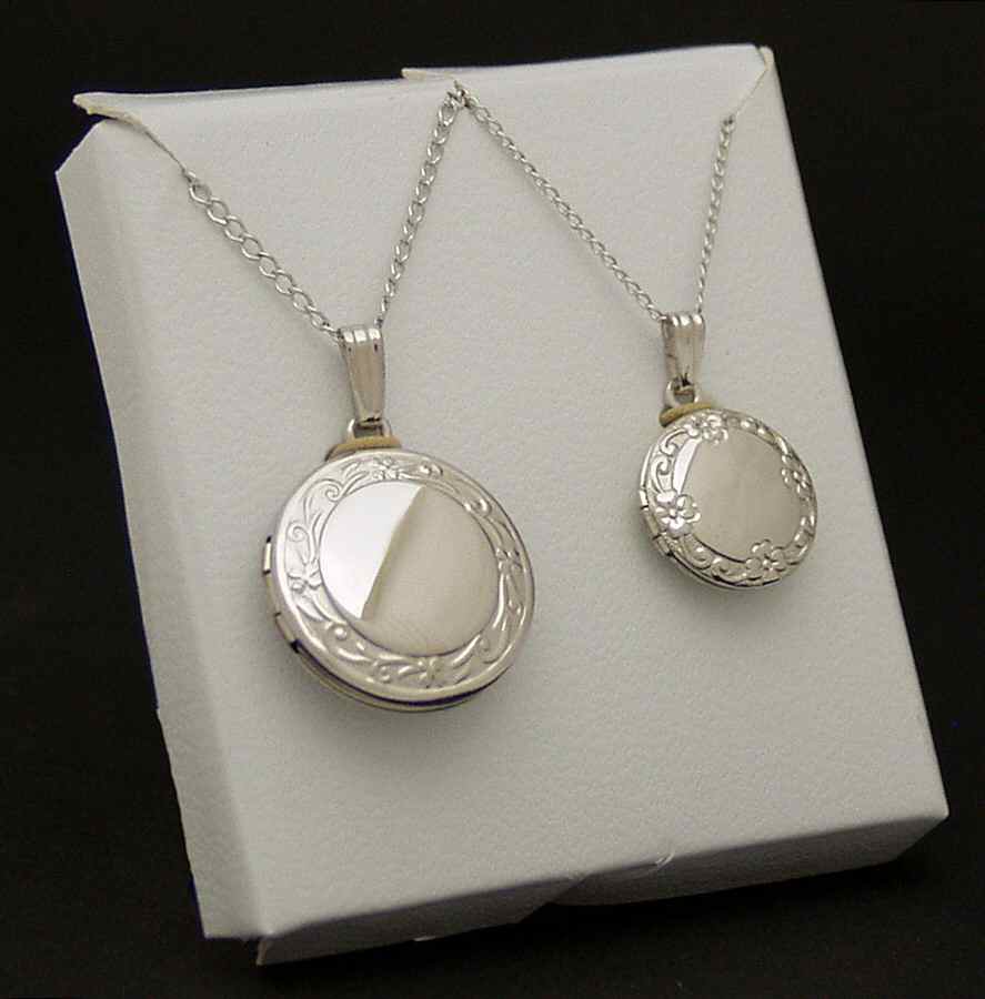 Lunt Silver Jewelry Mother 18"/Child 15" Locket Set-Embossed - No Box by Lunt Silver-1