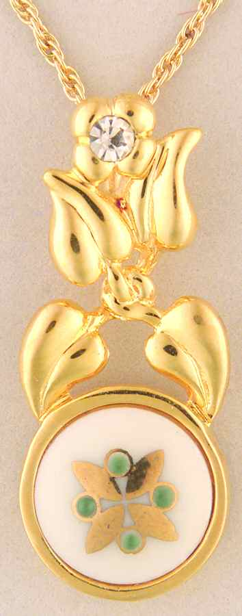 Lenox Jewelry Neclace W/ Green Enamel & Jeweled Flower - Boxed by Lenox-1