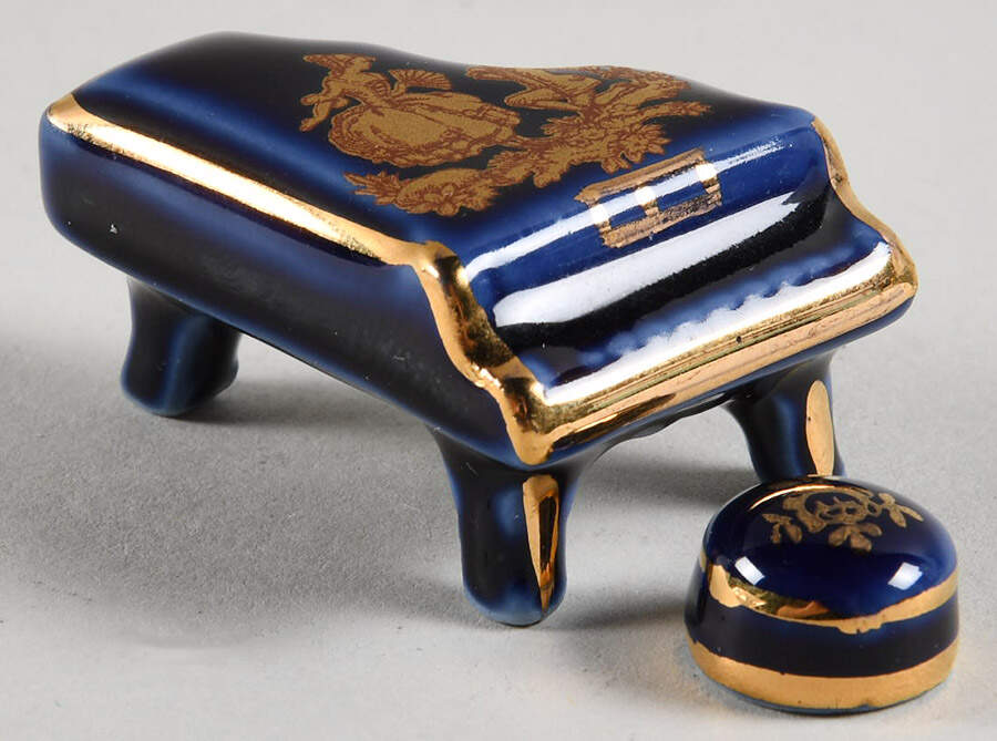 Limoges Miniature Figurines & Giftware Piano Cobalt Blue - With Stool - No Box by Limoges-French-1
