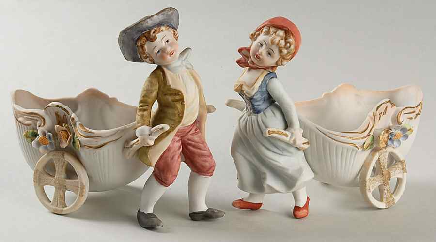 Ardalt Figurines Boy & Girl W/Wagons-Pair - No Box by Lenwile-Ardalt-1