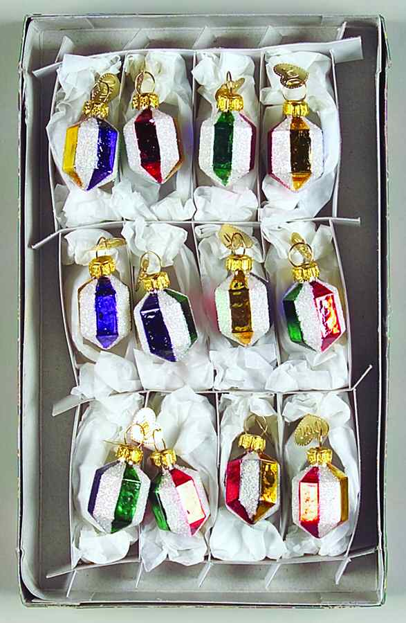 Traditional Shapes Gems-Multicolored - Set Of 12 - Boxed by Old World Christmas (Newer)-1