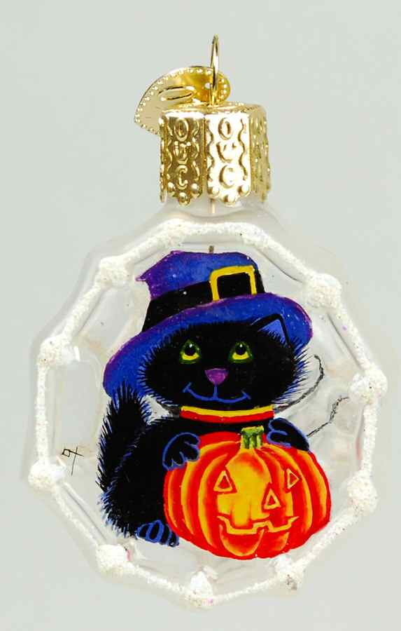 Inside Art-Halloween Cat With Pumpkin Spider Web - Boxed by Old World Christmas (Newer)-1