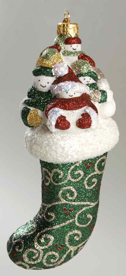 Mattarusky Ornaments Snowfamily Stocking-Green Filgree - Boxed by Mattarusky-1