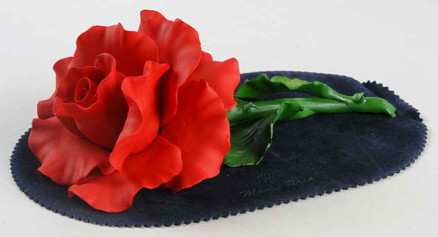 Capodimonte Porcelain Flowers Red Rose-Single/Large W/Stem - No Box by Monte Rosa-Capodimonte-1