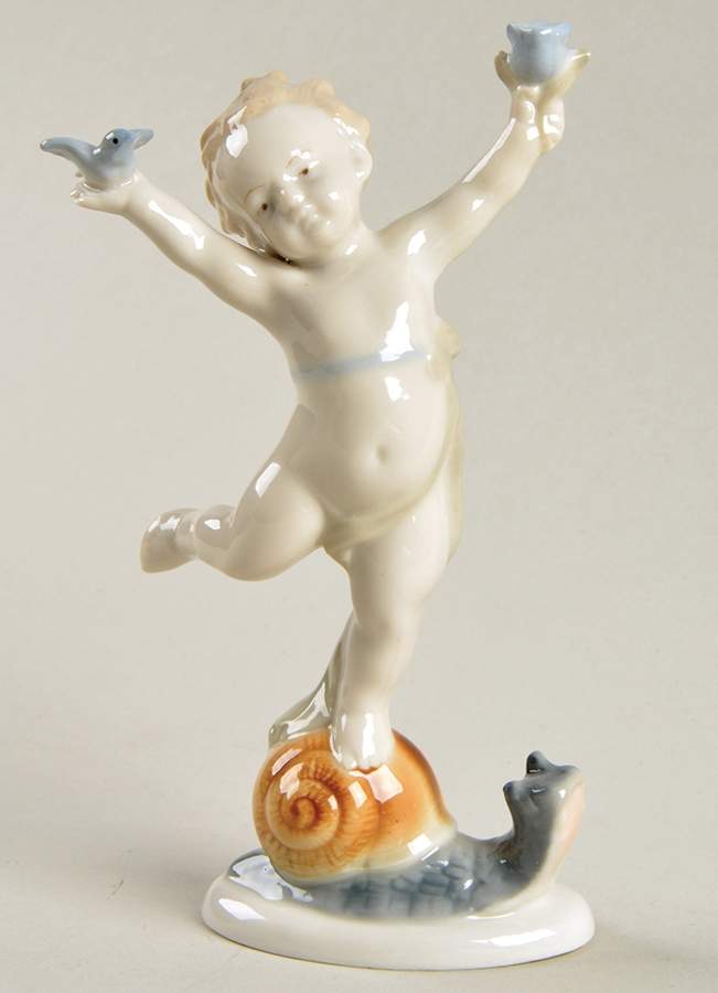 Four Seasons-Cherubs Summer-Cherub On Snail - No Box by Metzler & Ortloff-1