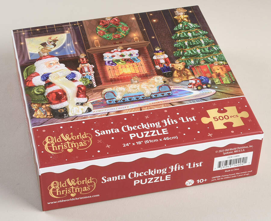 Ornament Jigsaw Puzzles Santa Checking His List Puzzle - Boxed by Old World Christmas (Newer)-1