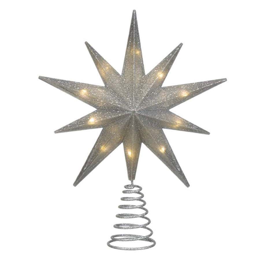 Metal Tree Toppers Silver Glitter Star - Lit - No Box by Old World Christmas (Newer)-1