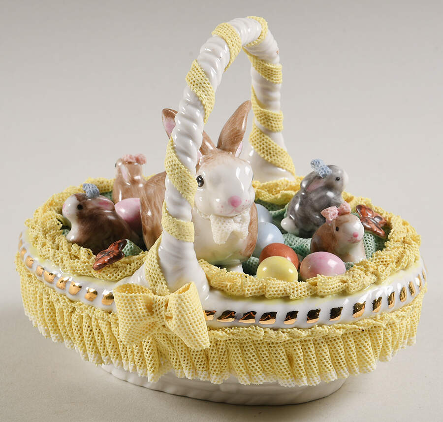 Irish Dresden Giftware Easter Basket - Yellow - Boxed by Muller & Co-1
