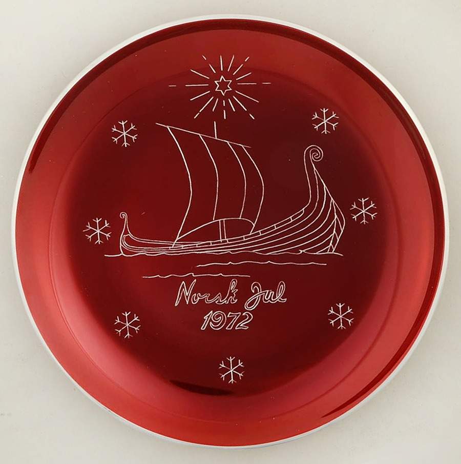 Christmas Plate Gokstad Viking Ship-Red - No Box by Norsk-1