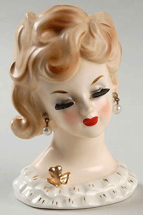 Napco Head Vases Redhead  Lady W/ Gold Flower - No Box by Napco-1
