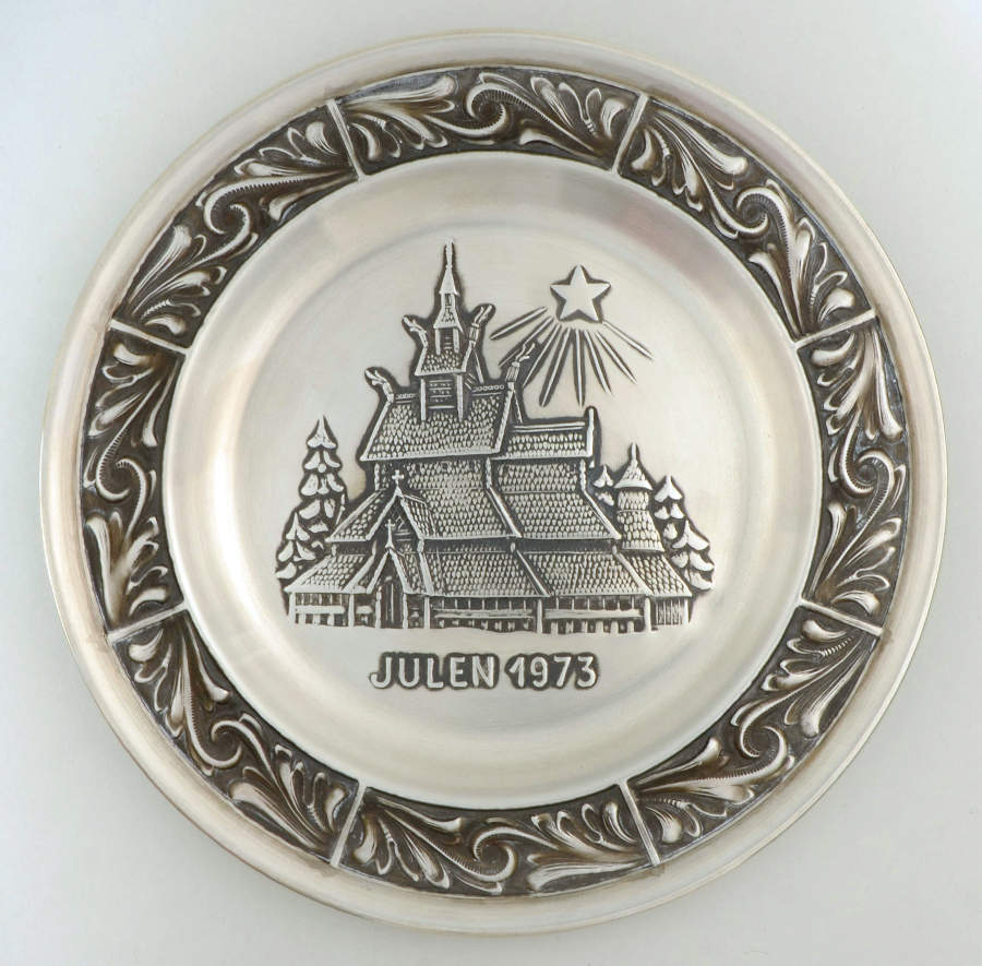 Norwegian Pewter Christmas Plate Borgund Stave Church  - With Box by Norwegian Pewter-1
