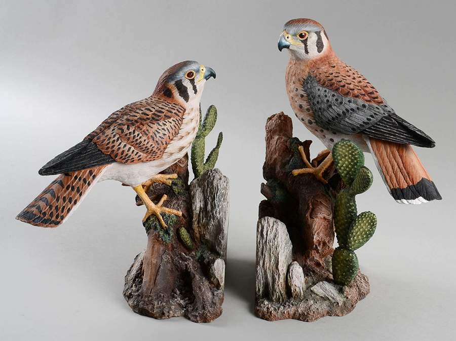 Ma Hai Feng Figurines Kestrel With Cactus Bookends - No Box by Nature Company-1