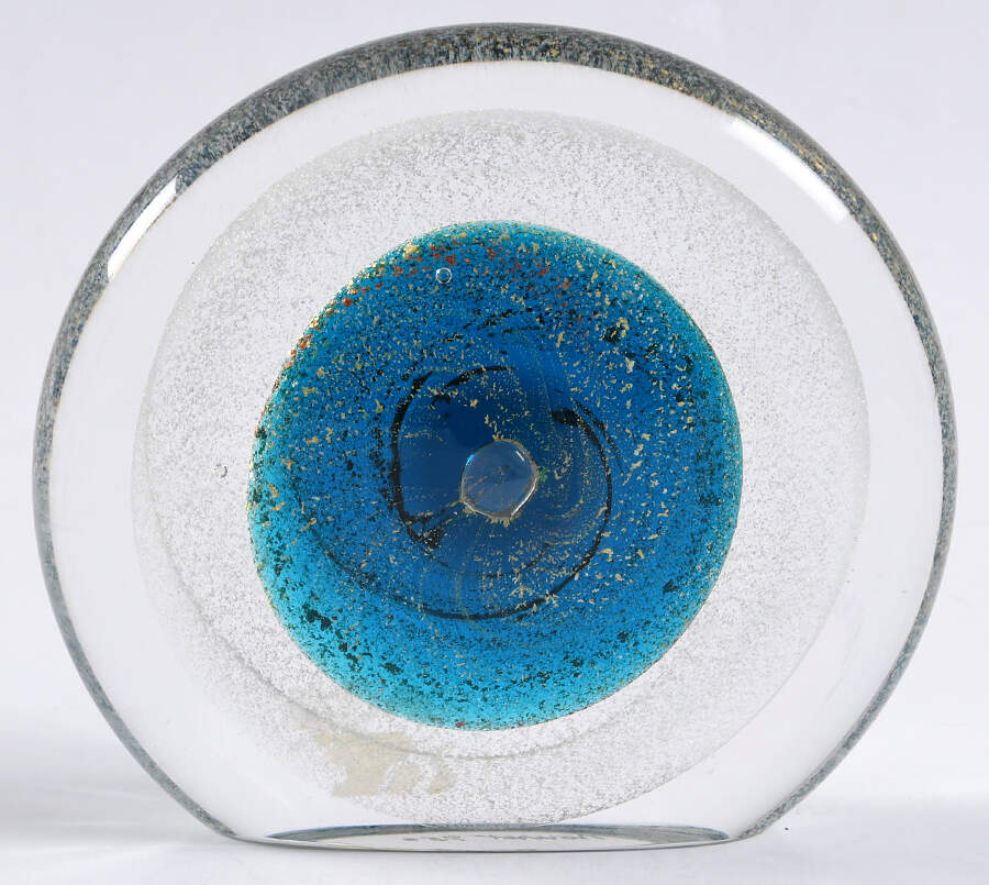 Nourot Art Glass Paperweight Disc Teal Gold Vortex - No Box by Nourot Art Glass-1