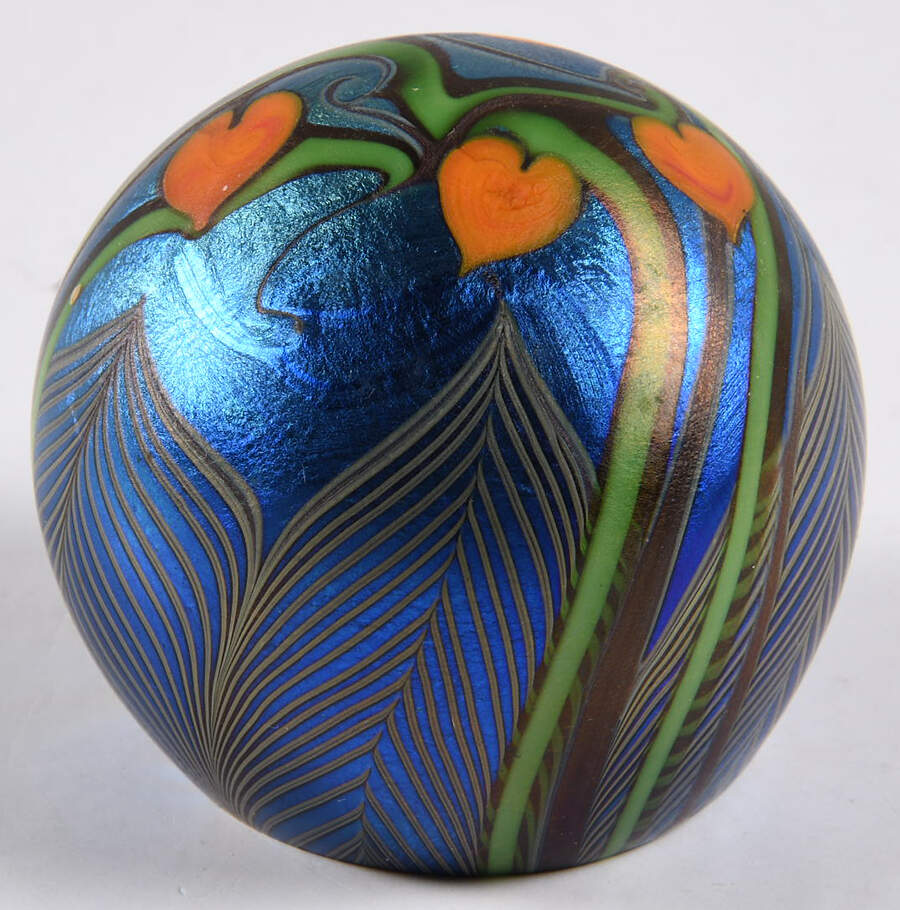 Orient & Flume Paperweight Orange Heart Flowers,Vines - No Box by Orient & Flume-1