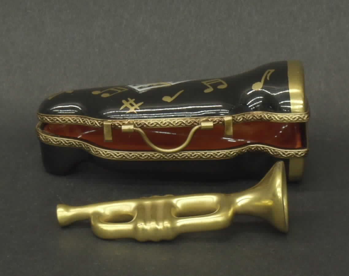 PEINT MAIN LIMOGES BOX Trumpet W/ Case - Boxed by Peint Main-1