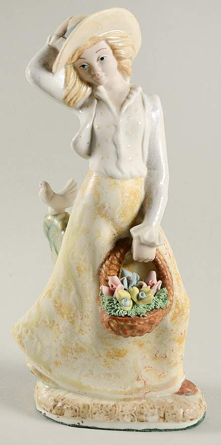 Porcelana Artistica Levantina Figurines Lady W/ Basket Of Flowers - No Box by Porcelana Artistica Levantina-1