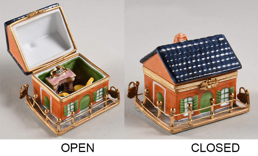 Limoges Boxed, Limited Edition Cottage With Gold Fence - No Box by Pierre Arquie-1
