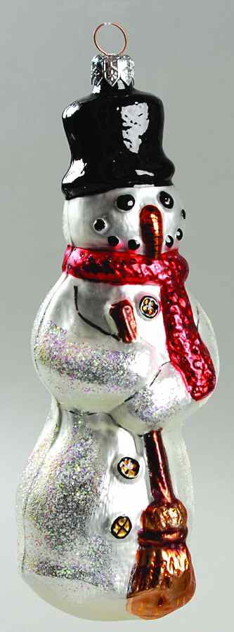 Snowmen with Broom Buttons-Red Scarf/Brown Broom - No Box by Christopher Radko-1
