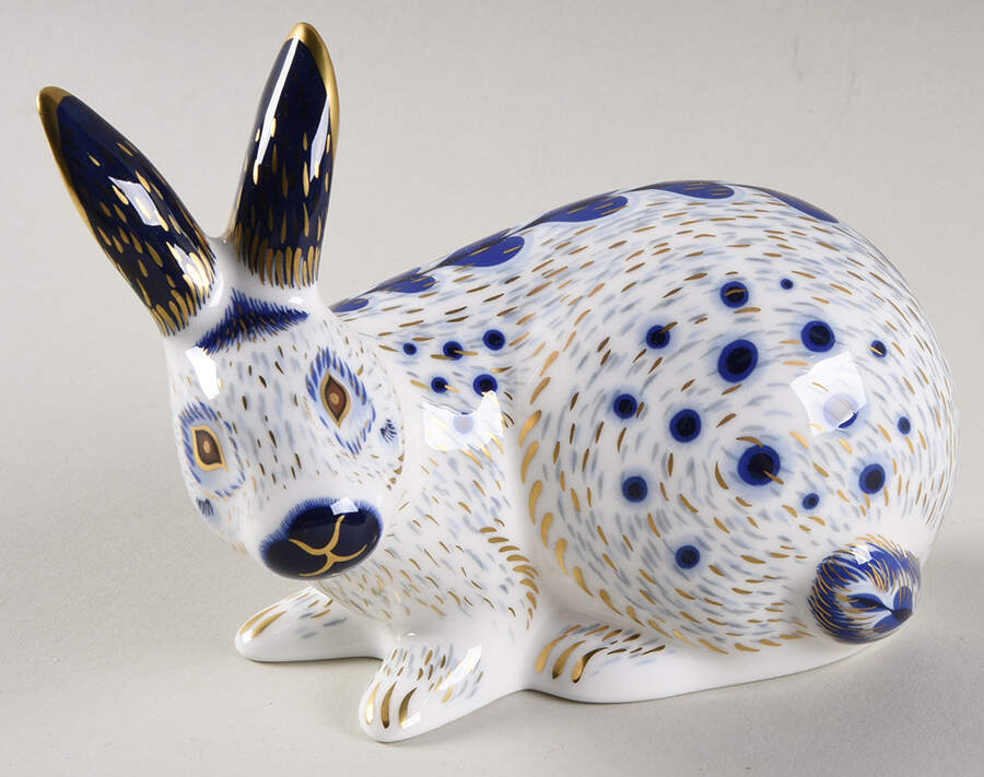 Imari Paperweight Collection English Rabbit Blue - With Box Bx395 by Royal Crown Derby-1