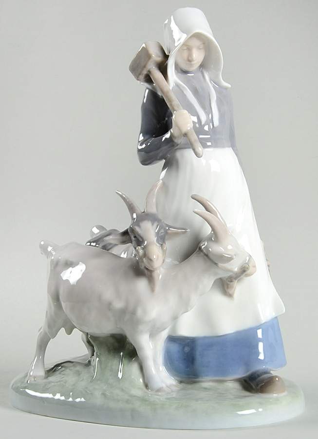 World Life Girl With Goats - No Box by Royal Copenhagen-1
