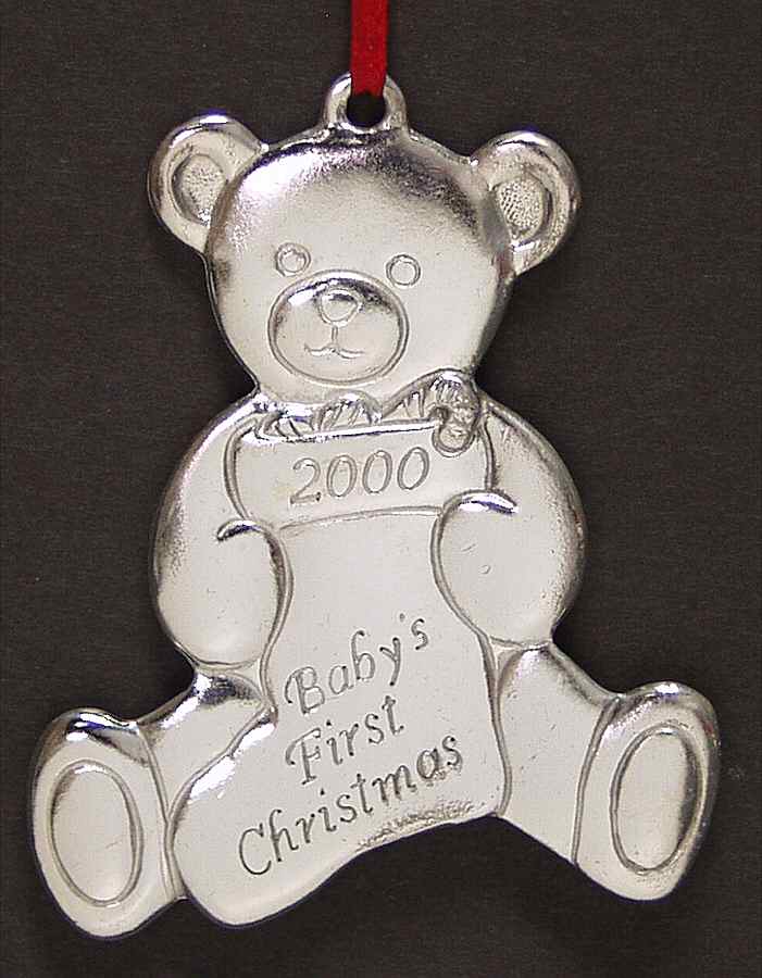 Babys First Christmas-Silverplate Teddy Bear With Stocking - Boxed by Reed & Barton-1
