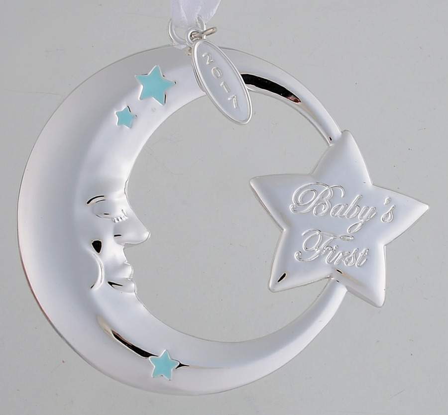 Babys First Christmas-Silverplate Moon-Blue - Boxed by Reed & Barton-1