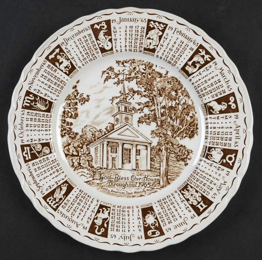 Royal Staffordshire Calender Plate Early American Town Meeting House - No Box 65a by Royal Stafford-1