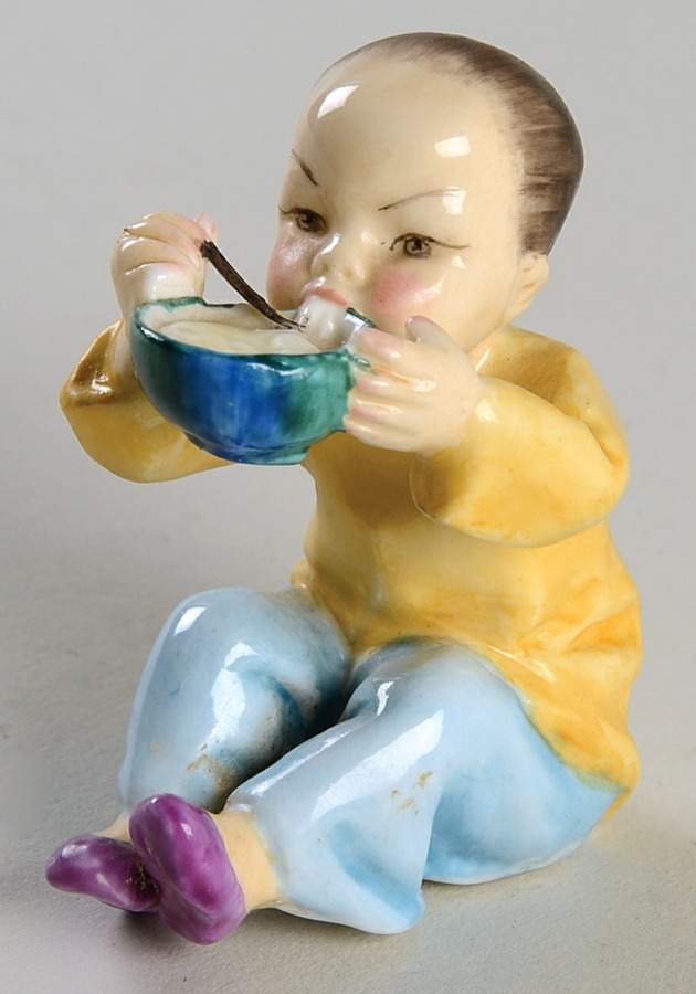Children of the Nations China-Yellow Shirt Turquoise Bowl - No Box by Royal Worcester-1