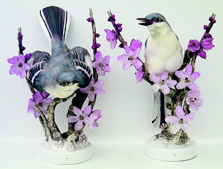 Doughty American Birds Mockingbirds & Peachblossom Pair - Boxed by Royal Worcester-1