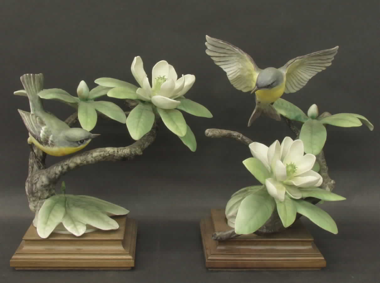 Doughty American Birds Parula Warblers & Sweet Bay-Pair - No Box by Royal Worcester-1