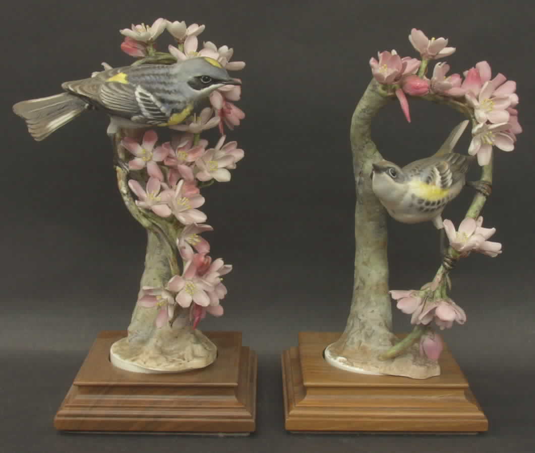 Doughty American Birds Myrtle Warblers & Weeping Cherry Pair - Boxed by Royal Worcester-1