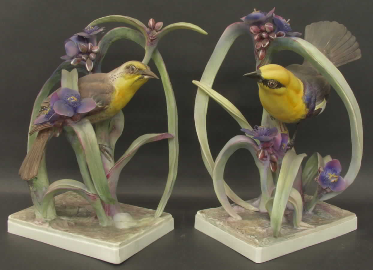 Doughty American Birds Yellow-Headed Blackbirds & Spiderwort Pa - No Box by Royal Worcester-1