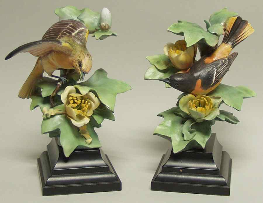 Doughty American Birds Baltimore Orioles & Tulip Tree-Pair - Boxed by Royal Worcester-1