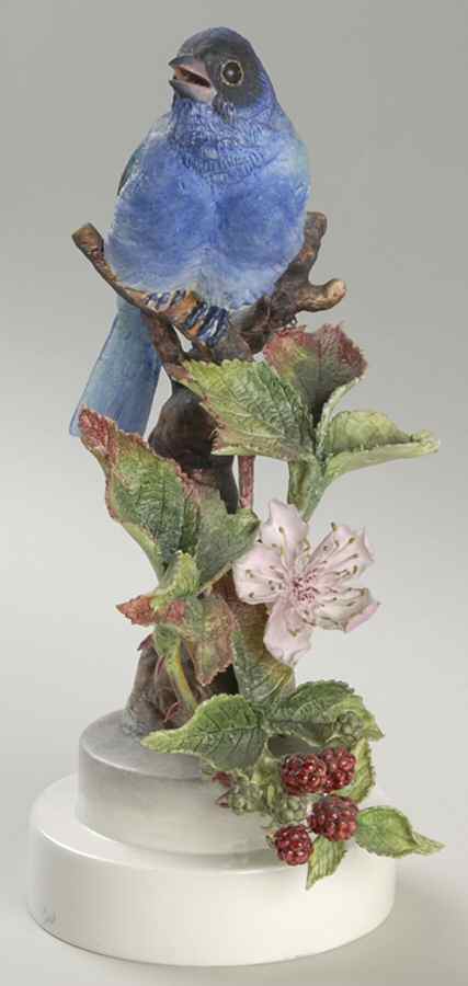 Doughty American Birds Cock-Indigo Bunting & Blackberry - Boxed by Royal Worcester-1