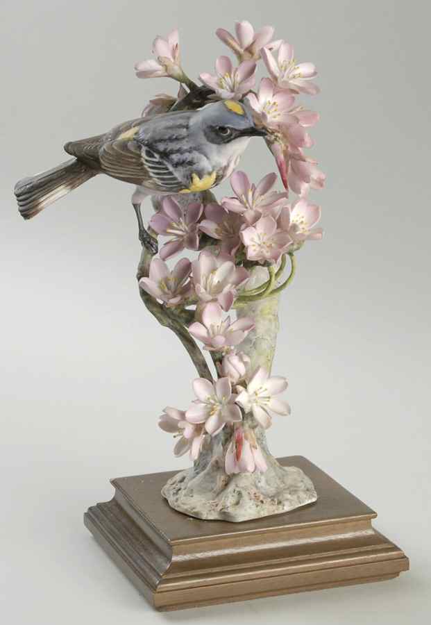 Doughty American Birds Cock-Myrtle Warbler & Weeping Cherry - No Box by Royal Worcester-1