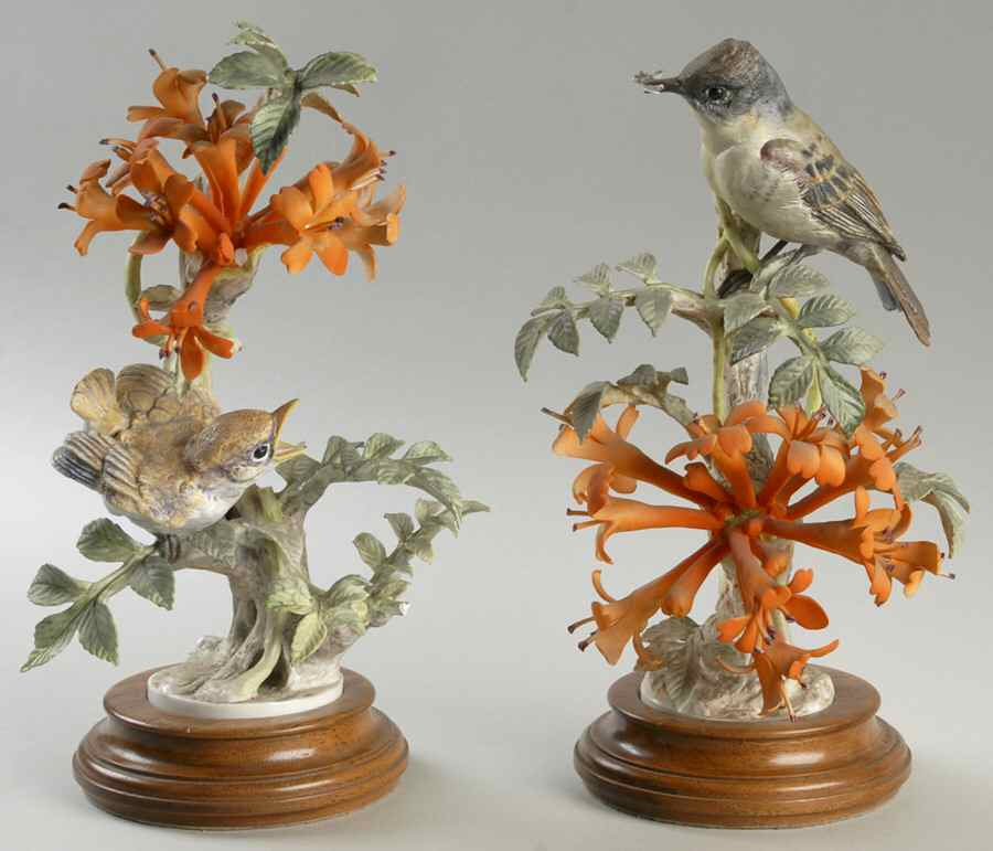 Doughty American Birds Phoebes On Flame Vine Pair - Boxed by Royal Worcester-1