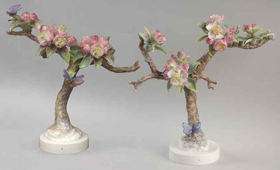 Dorothy Doughty Figurines Crabapples & Butterflies Pair - No Box by Royal Worcester-1