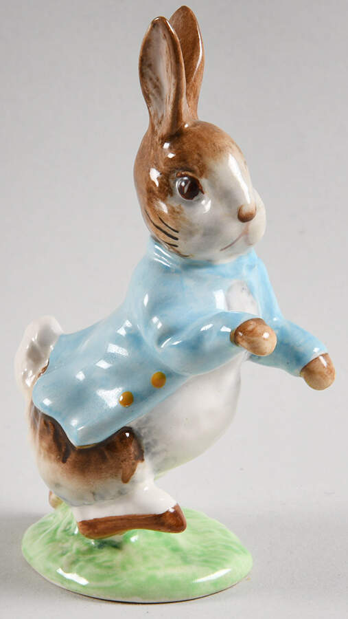 Beatrix Potter Backstamp 3 Peter Rabbit-Dk Blue Orange Buttons Shor - No Box by Royal Doulton-1