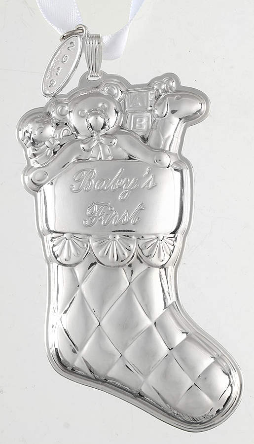 Babys First Christmas-Sterling Stocking With Date Tag - No Box by Reed & Barton-1