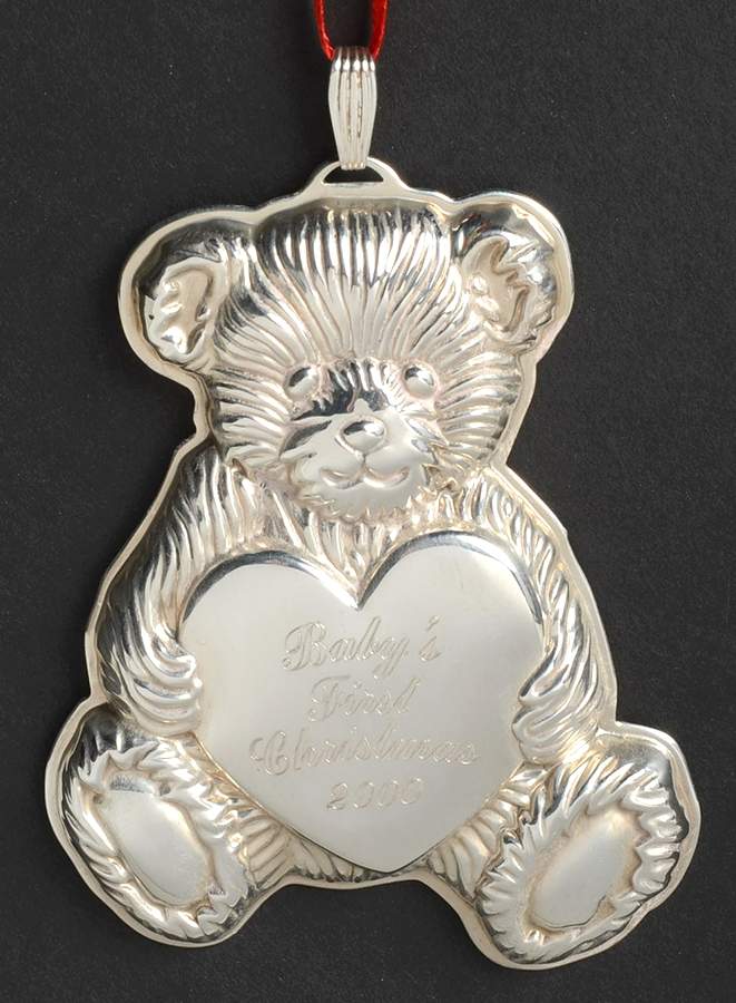 Babys First Christmas-Sterling Teddy Bear W/Engraved Heart - No Box by Reed & Barton-1