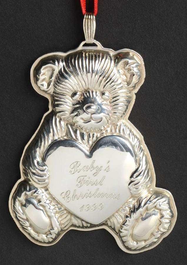 Babys First Christmas-Sterling Teddy Bear W/Engraved Heart - Boxed by Reed & Barton-1