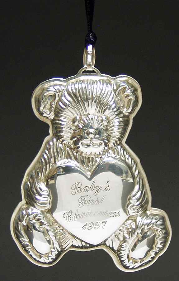 Babys First Christmas-Sterling Teddy Bear W/Engraved Heart - No Box by Reed & Barton-1