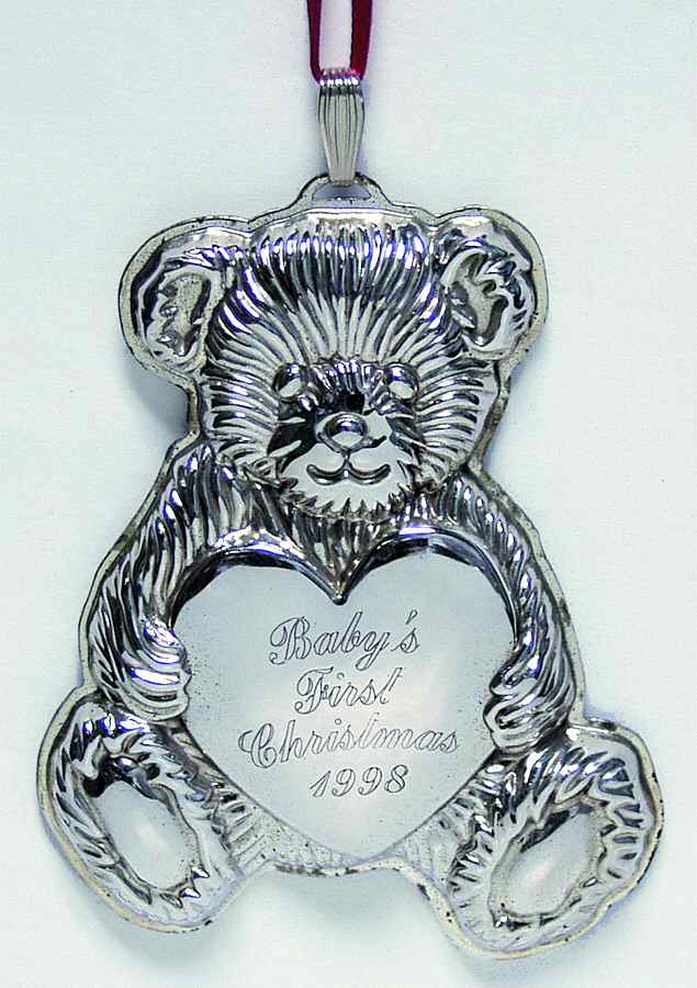 Babys First Christmas-Sterling Teddy Bear W/Engraved Heart - Boxed by Reed & Barton-1