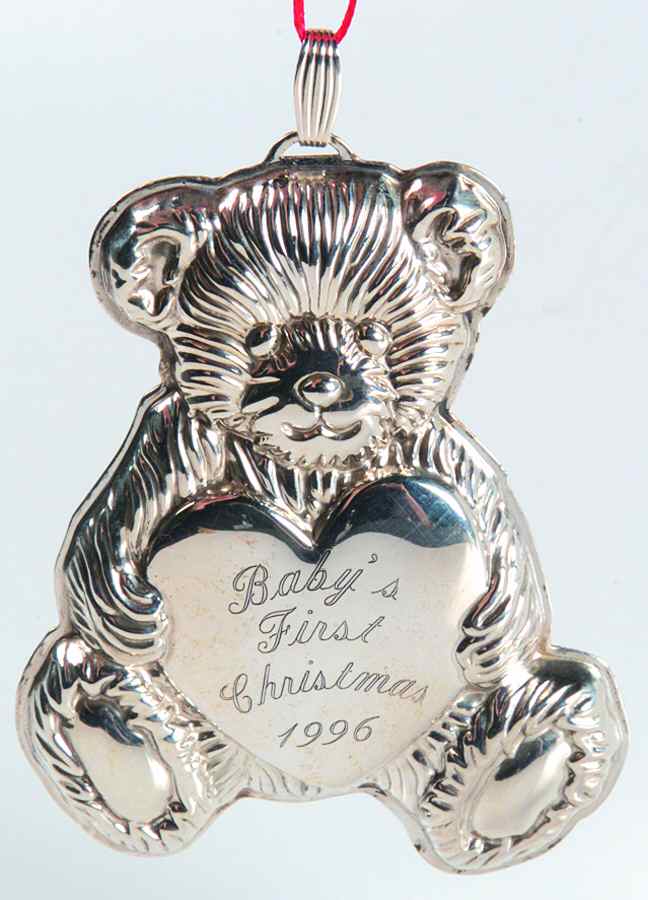Babys First Christmas-Sterling Teddy Bear W/Engraved Heart - No Box by Reed & Barton-1