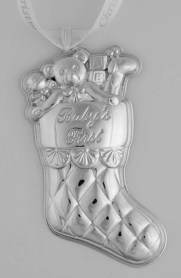 Babys First Christmas-Sterling Stocking-Year Marked Ribbon-3 1/2" H - Boxed by Reed & Barton-1