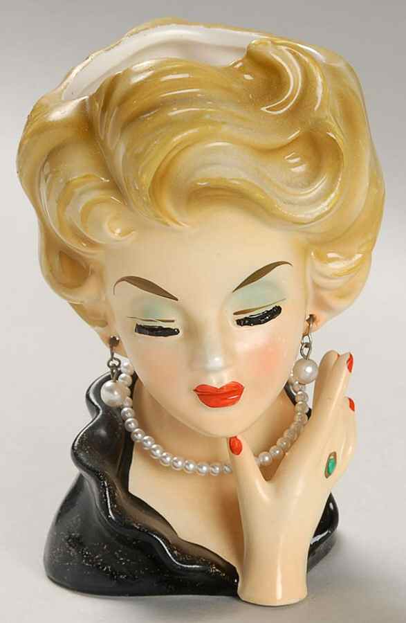 Rubens Miscellaneous Head Vase Lady Blnd Blk Drss Pierced Ear - No Box by Rubens Originals-1