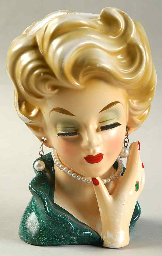 Rubens Miscellaneous Head Vase Lady Blonde Grn Drss Pierced E - No Box by Rubens Originals-1