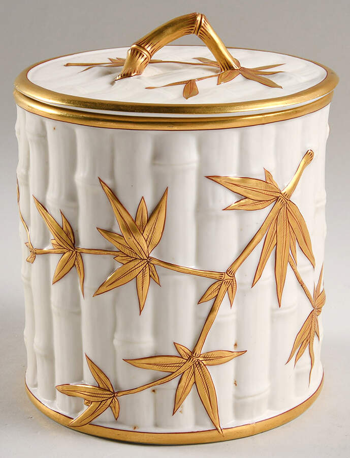 Blush Ivory Ware Bamboo Biscuit Barrel - Gold Red - No Box by Royal Worcester-1
