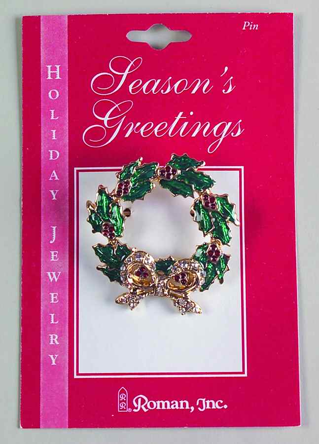 Roman Christmas Jewelry Wreath With Jeweled Bow Pin - No Box by Roman-1