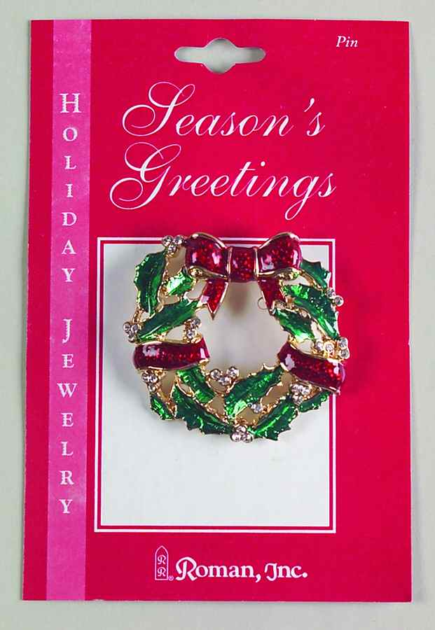 Roman Christmas Jewelry Wreath-Red Bow & Jeweled Berries Pin - No Box by Roman-1